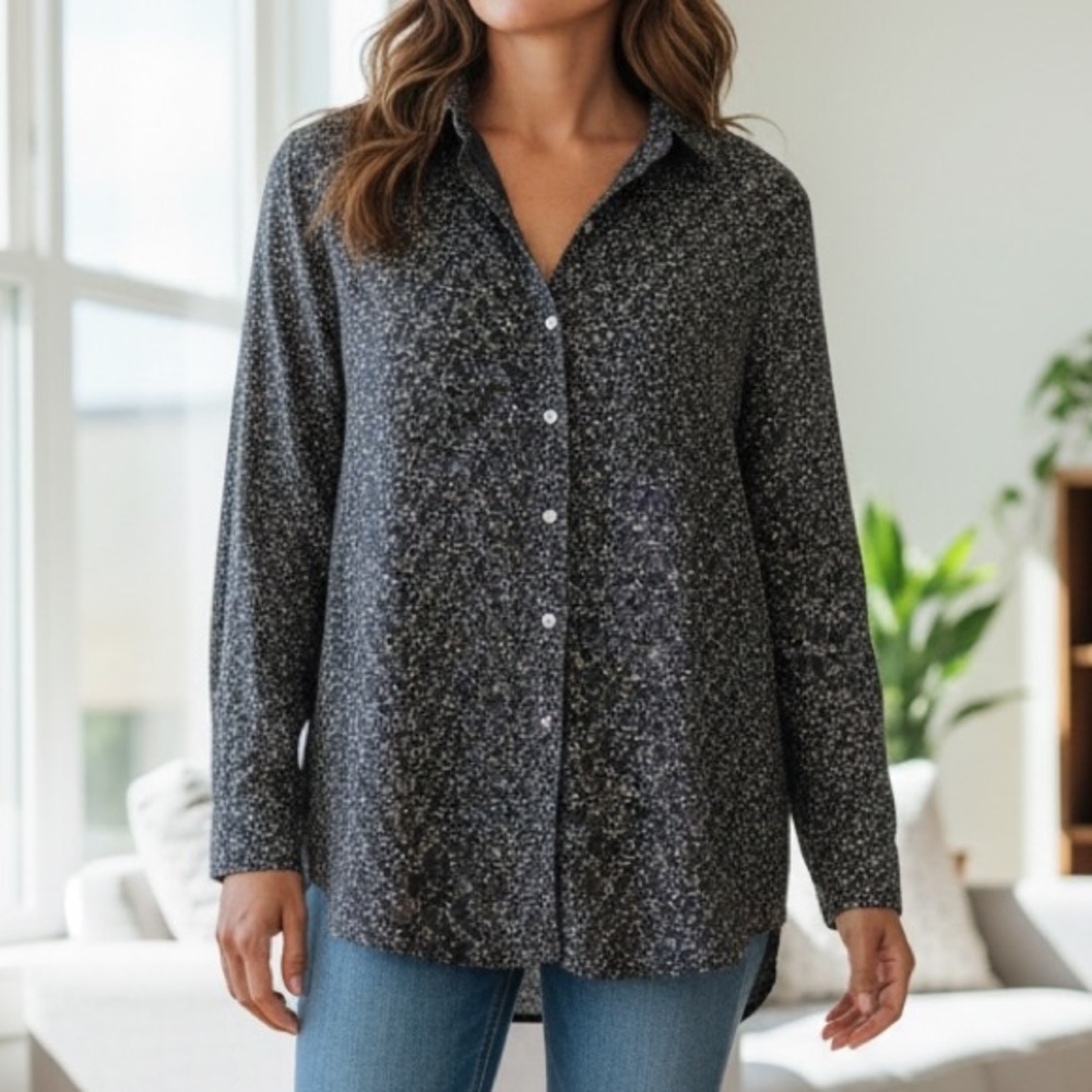 Frank & Eileen‎ Joedy Woven Button Up Shirt Black Roses